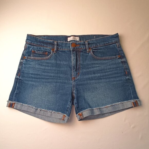 LOFT Pants - Loft Denim Shorts Size 27/4 Mid Rise 4" Length Medium Wash Rolled Raw Edge Hem